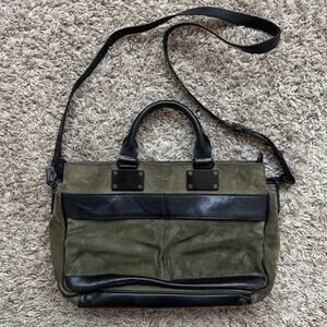 Rag & Bone NY Green Suede And Black Leather Pilots Bag Purse Crossbody Shoulder